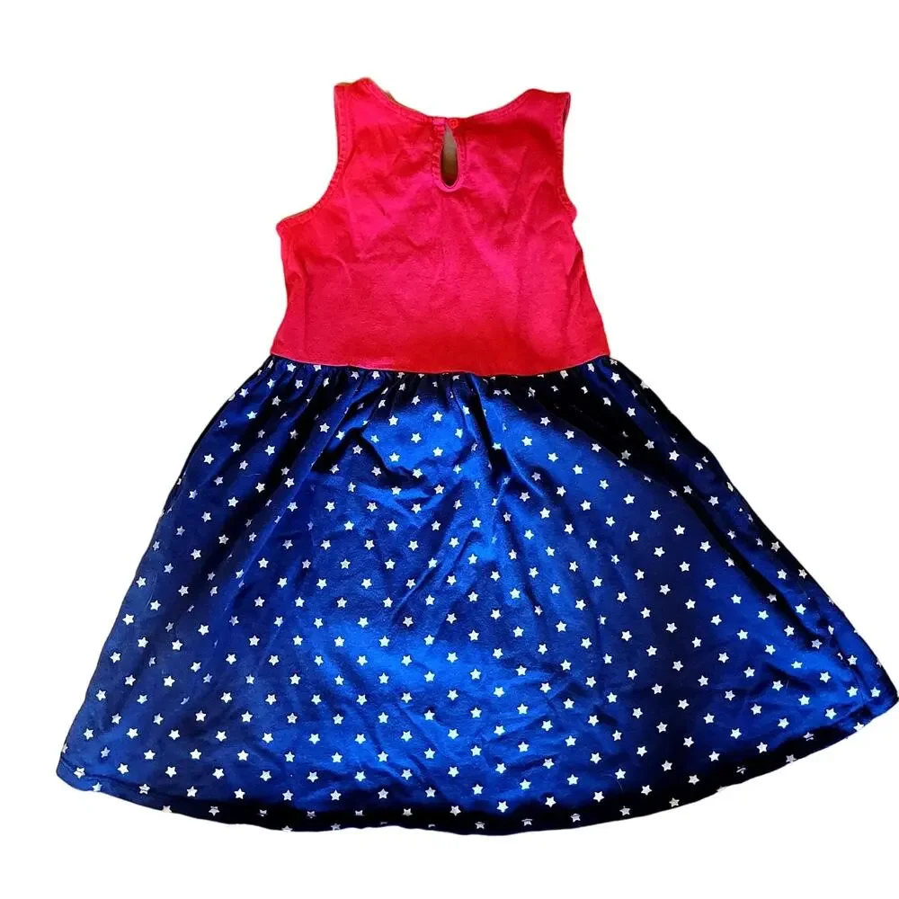 Gymboree Girls Red Blue Sequin Star Dress Size 5 Sleeveless Skirt Patriotic